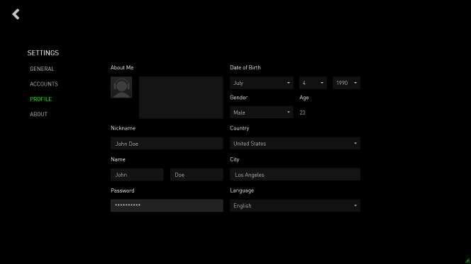 MANAGING YOUR USER PROFILE You can view and edit your user profile from the Razer Cortex interface.