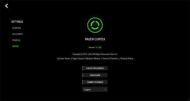 8. RAZER CORTEX SOFTWARE ADMINISTRATION CHECKING YOUR SOFTWARE DETAILS Click on from your Razer Cortex window and select ABOUT.