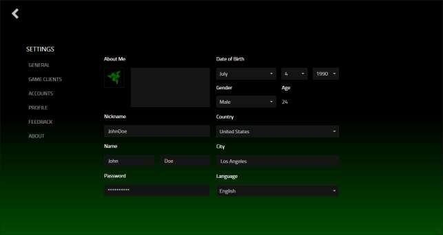 MANAGING YOUR USER PROFILE You can view and edit your user profile from the Razer Cortex interface.