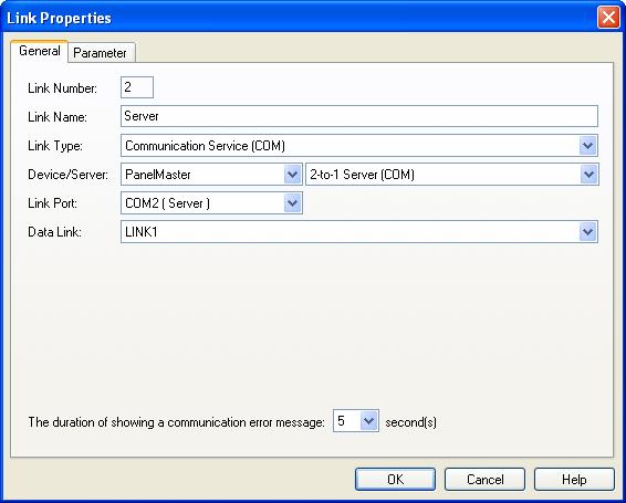 communication links using the General page of the Link Properties dialog box.