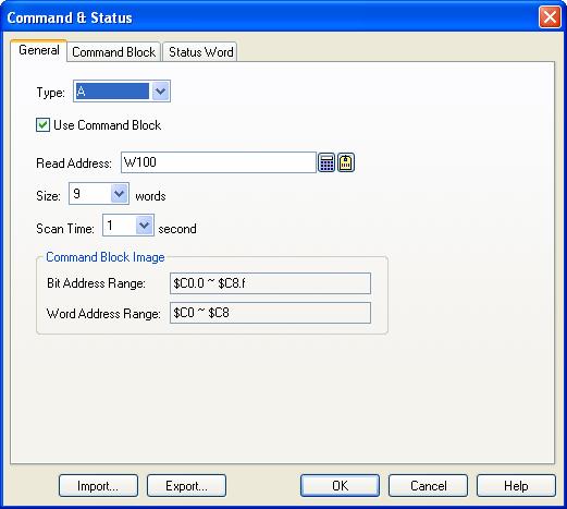 43 3.6.2. General Settings This section describes how to define the general settings for the command words and the status words using the General page of the Command & Status dialog box.