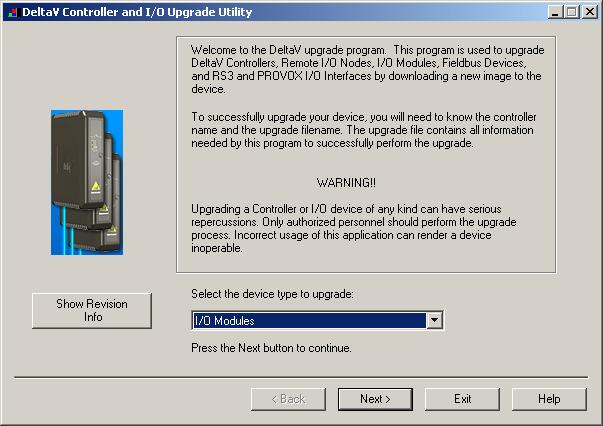 1. Click on the Start button and select DeltaV-> Installation-> Controller Upgrade Utility as