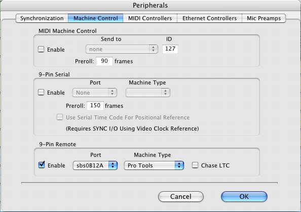 3) Open the Setup > Peripherals dialogue box. Select the Machine Control tab.