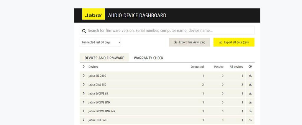 Audio Device Dashboard In addition to the configuration tool, we also provide an Asset Management tool.