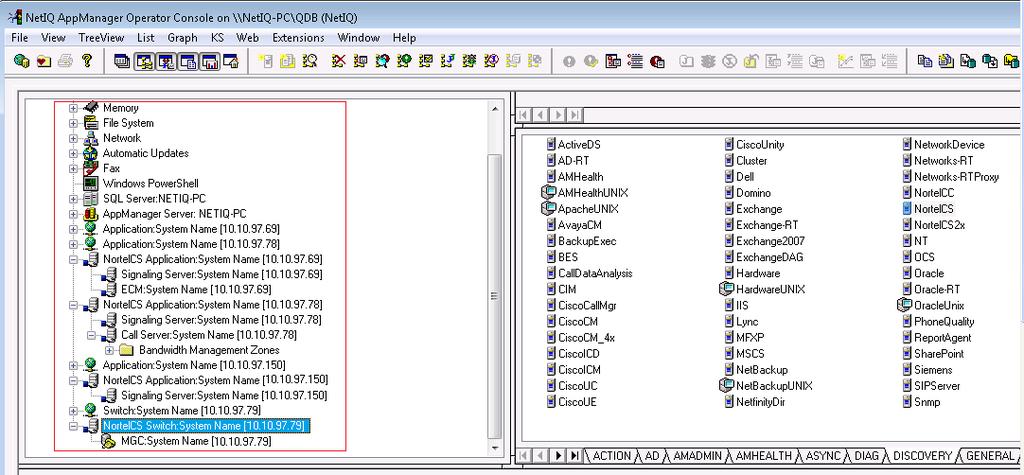 Screen below shows the window with the devices of Communication Server 1000 discovered during compliance testing. 6.4.