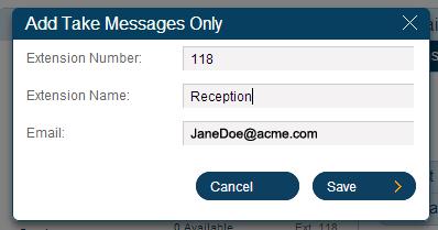Take-Messages-Only Extension You may want to designate specific Department extensions for receiving voicemail messages only.