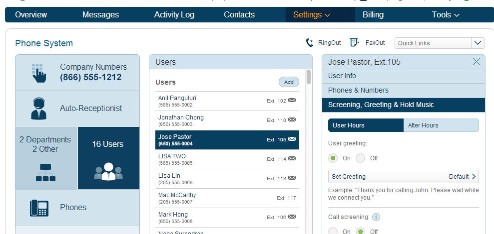 Personal Greetings Your RingCentral system comes with a default personal (introductory) greeting for each user/extension, such as, Thank you for calling (user name).