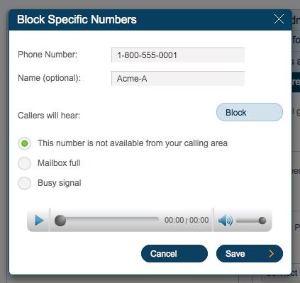 3. Click Call Screening. Scroll down and click the Blocked Numbers bar. 4. To block only numbers with no caller ID, click Calls with no caller ID. a. Click On. b. Select the message or signal that callers from blocked numbers will hear.