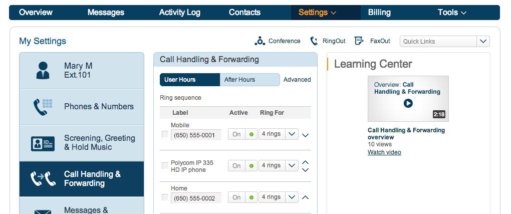 Advanced Call Handling for Users Advanced Call Handling lets you create specific additional rules for a user extension based on date and/or time of call, or Caller ID, or the number called.