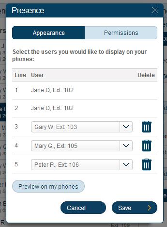 If you have an Office@Hand Presence-enabled desktop IP phone that has lights that can display the Presence status of others, you will see a list of other users in your system.