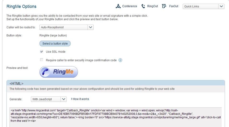 RingMe Click-to-Call RingMe generates code you can embed in a Web page to display a RingMe button.