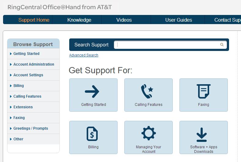 RingCentral Office@Hand from AT&T Start-up Guide for Administrators Support Home Page The Office@Hand Support Home Page The Office@Hand Support Home page at http://support-officeathand.att.