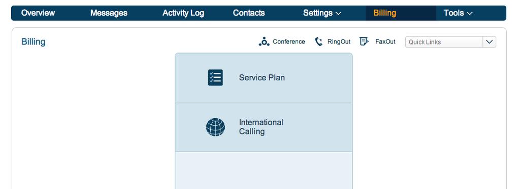 RingCentral Office@Hand from AT&T Start-up Guide for Administrators Overview Billing The Billing tab leads to menus for managing your Service Plan, and permissions for International Calling.