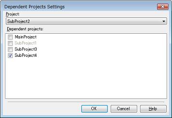 Dependent Projects Settings dialog box This dialog box is used to reference/set the dependent projects. Figure A.