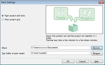 Pack Settings dialog box This dialog box is used to pack and save the project and this product. Figure A.