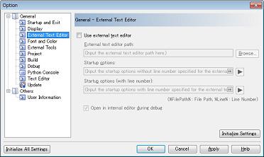 [General - External Text Editor] category Use this category to configure general settings relating to the external text editor. Figure A.
