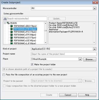 2. FUNCTIONS 2.3.3 Add a new subproject Select the Project node on the project tree and if you select [Add] >> [Add New Subproject...] on the context menu, the Create Project dialog box will open.