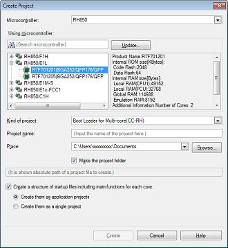 2. FUNCTIONS Click the [GO] button in the [Create New Multi-core Project] area to open the Create Project dialog box.