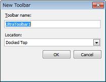 New Toolbar dialog box This dialog box is used to create a new toolbar to appear in the Main window. Figure A.