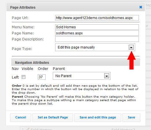 5. Click the drop-down menu for next to Edit This Page Manually