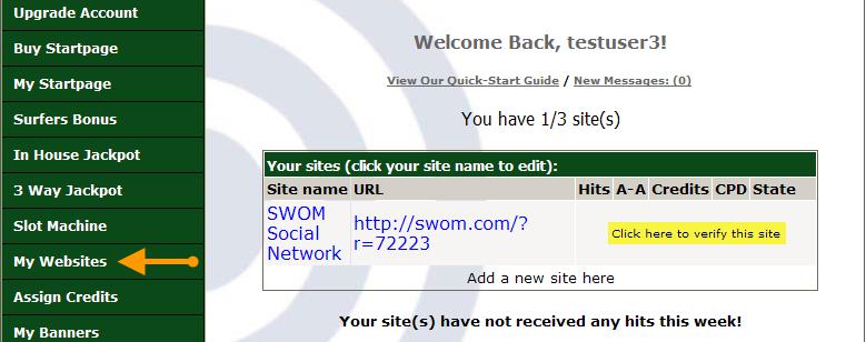 How to Promote Your Website In the Members Area, click on the My Websites navigation button.