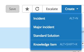 Create Create button allows you to create the following: Create a new incident or major incident using the current incident as a template.