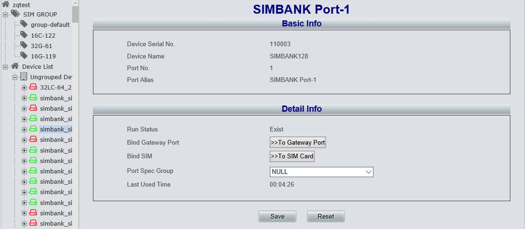 3.3 Device Maintenance Figure 3-21 SimBank Port Setting Interface Control management helps realize the remote maintenance of terminals.