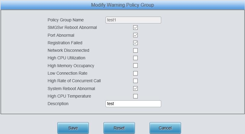 After configuration, click Save to save the new settings into SIMCLOUD; click Reset to restore the configurations; click Cancel to cancel your modification. 3.7.