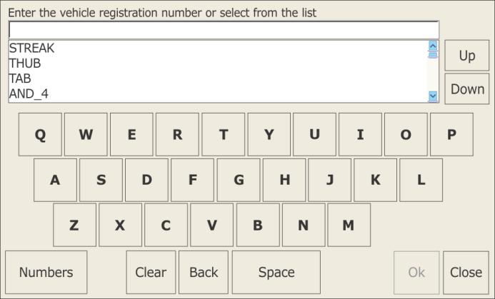 Select a vehicle by typing letters or numbers that form