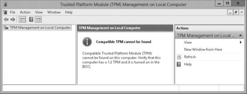The TPM Management on Local Computer snap-in tells you whether your computer has the TPM security hardware (see Figure 6-19).