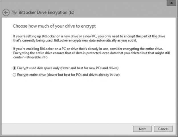 Figure 6-23 Using the Choose how much of your drive to encrypt page 9. On the Are you ready to encrypt this drive? page (see Figure 6-24), click Start encrypting.
