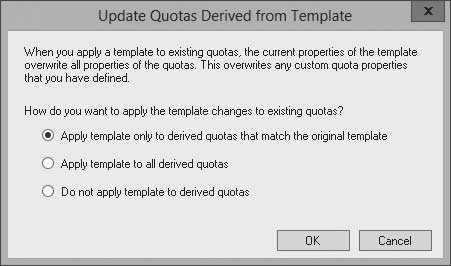 3. Click Quota Templates and select the quota template that you want to modify. 4. Right-click the quota template, and select Edit Template Properties. The Quota Template Properties dialog box opens.