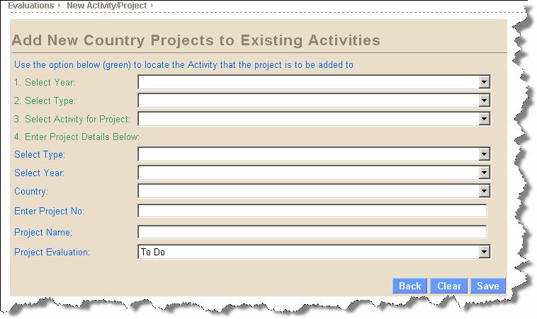 Cotton Council International Database Page 140 of 213 Enter the new project details by selecting the Country of the project from the drop down box.