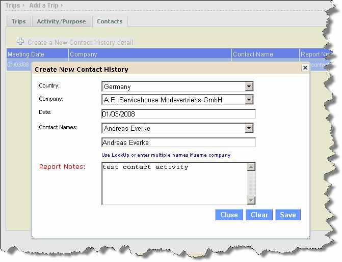 Cotton Council International Database Page 203 of 213 Add Trip Contact Report The Add NEW Contact History form allows you to add all the information about the company s contacts you made during the