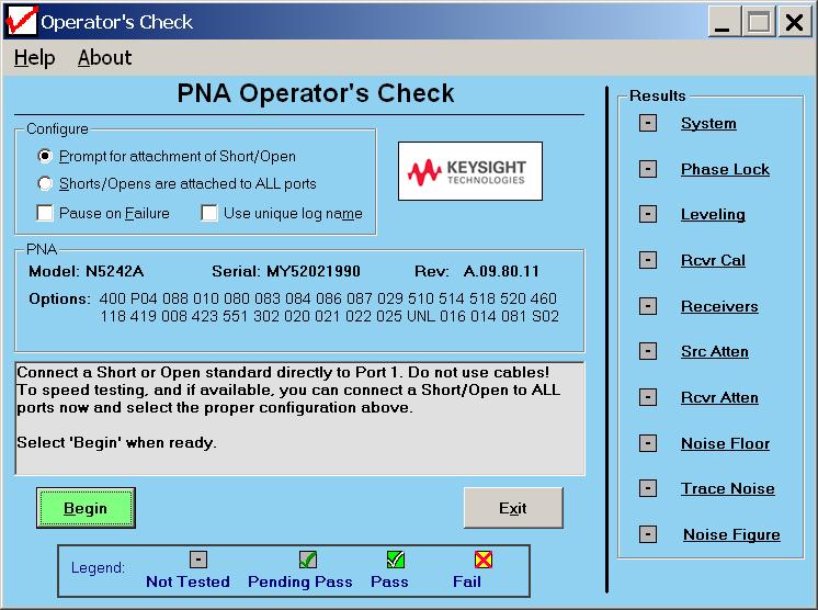 The result of the operator s check will be shown as a PASS or FAIL next to each test (refer to Figure 3-3).