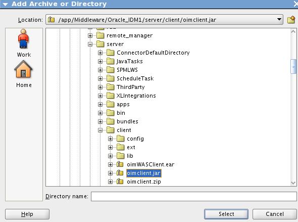 18. Click on Add Jar/Directory. 19. Navigate to the below directory. 19.1. /app/middleware/oracle_idm1/server/apps/oim.