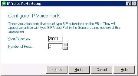 Continue with the Installation Wizard until the IP Voice Ports Setup Configure IP Voice Ports screen is displayed.