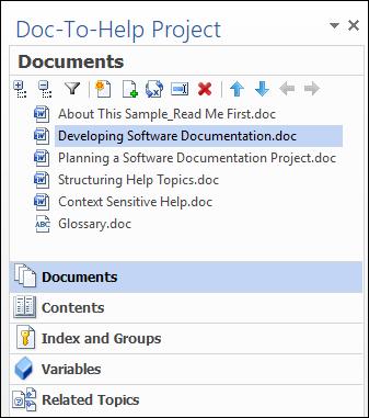 CHAPTER 6 Doc-To-Help Project Panel in Word This embedded panel now allows you to add and manage elements of your Doc-To-Help project.