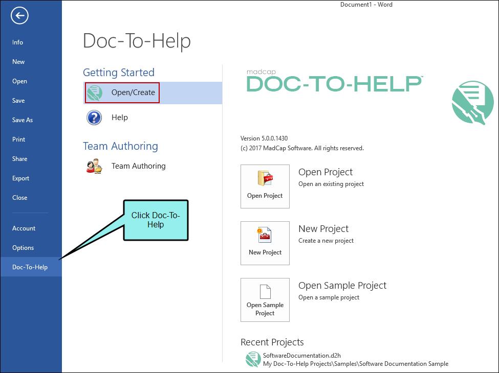 CHAPTER 2 Doc-To-Help Menu in Word A Doc-To-Help project can be opened directly in Word.
