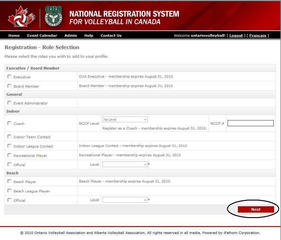 Step 2 You will be redirected to the Registration Role Selection page.