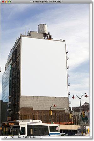 A blank billboard. At first glance, you may think the billboard is shaped like a rectangle, so why bother with the Polygonal Lasso Tool when the Rectangular Marquee Tool should work just fine?