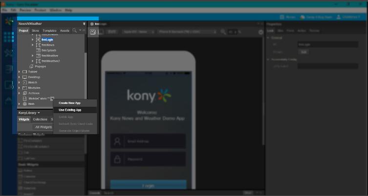 5. Invoking Services from a Mobile Application IntroductionTo Kony Fabric 4. This will bring up a list of services. Click Associate to select your Kony Fabric application.