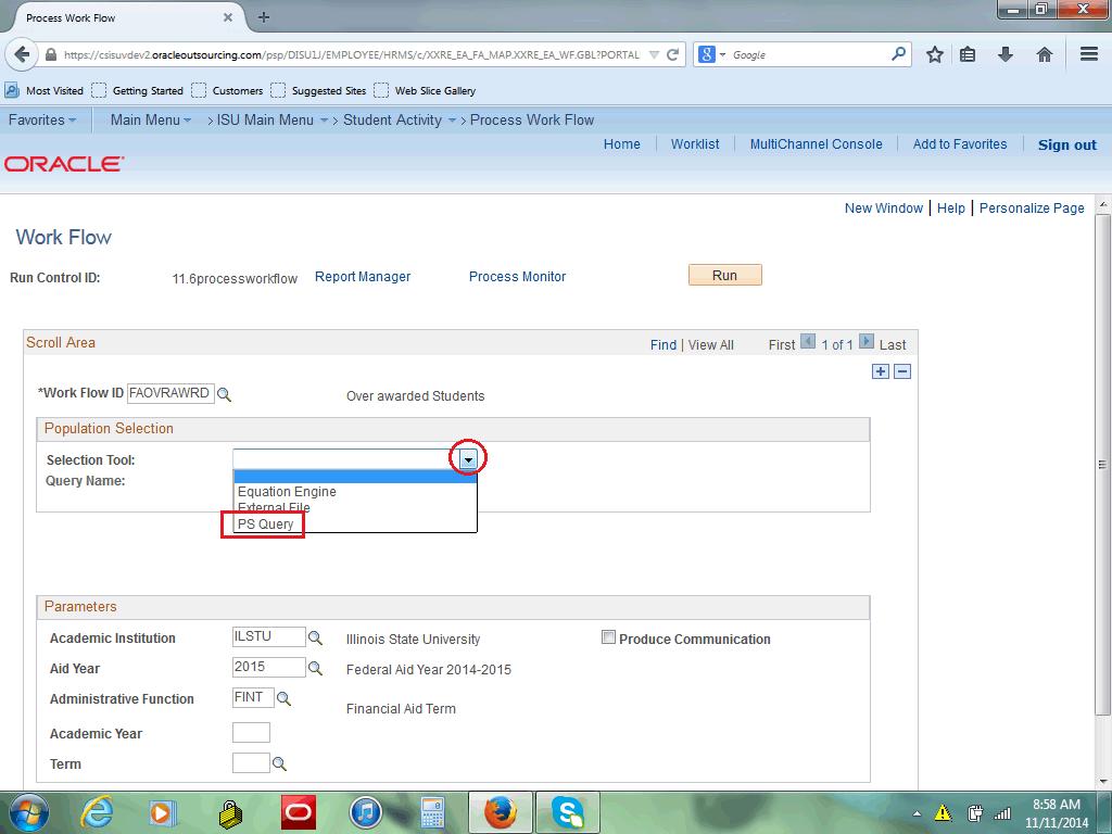 10. From the Population Selection section, click the Selection Tool drop down menu