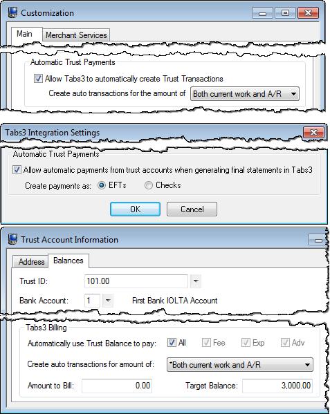 Trust Accounting Software (TAS) Automatic Trust Payments from Tabs3 ***New Integration Feature*** Allow Tabs3 to automatically create a Payment to Firm when generating final statements in Tabs3.