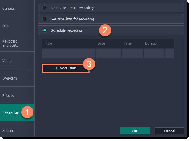 (optional) Default capture area for scheduled recordings is full screen, so if you want to change it, click the Select Capture Area button on the recording panel and select the part of the screen you