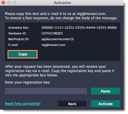 Activating without Internet access If your computer is not connected to the Internet, you can activate Movavi Screen Recorder via e-mail. Step 1: Click the button below to buy an activation key.
