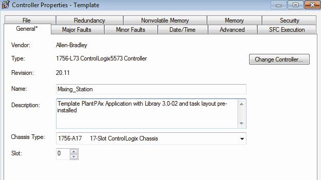 On the Controller Properties dialog box, type the name of the controller, slot number, and chassis type for the target controller. 3.