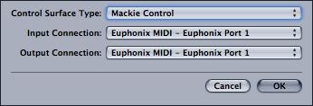 Figure 5-5 Add Control Surface dialog 5. Select Mackie Control from the Control Surface Type drop-down menu. 6.
