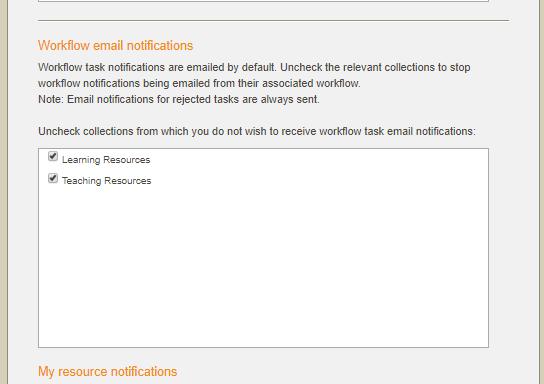 Figure 40 Edit user - Workflow email notifications Regardless of email notification configuration, internal notifications are always found on the Notifications page (see Notifications page on page