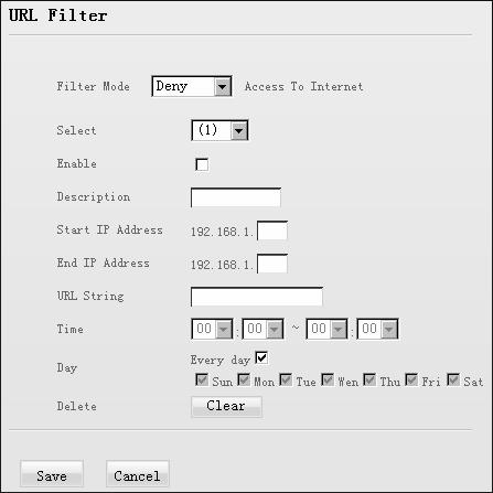 69 ENGLISH - Filter Mode: Select Deny or Allow according to your own needs. - Select: Select a number (indicating a filter rule) from the drop-down menu.